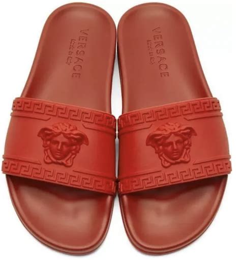 versace palazzo sandals red|Versace leather slides women.